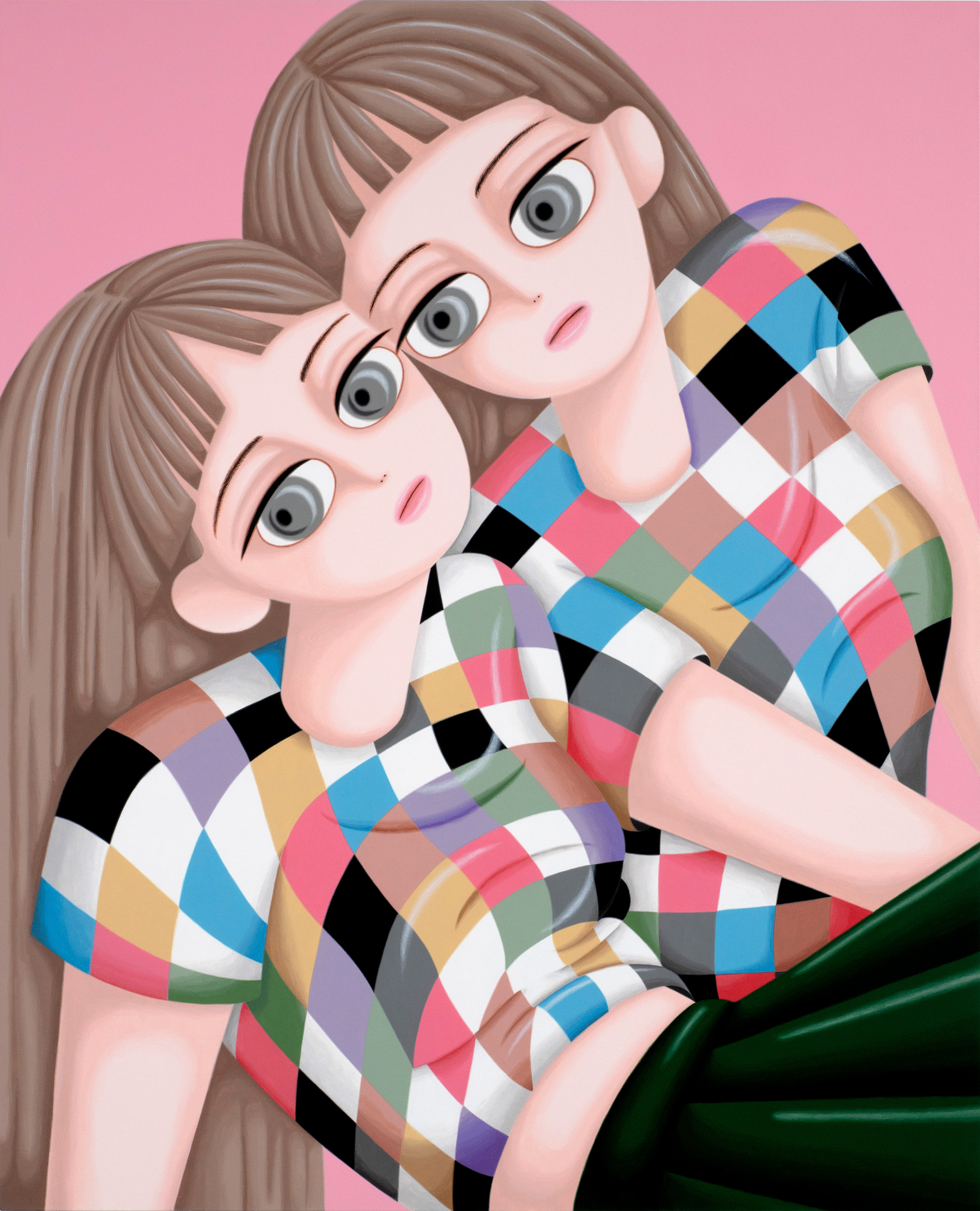 Sujin Lee, Repetition, 2021, acrylic paint on canvas. A vibrant contemporary figurative painting of young women by  Korean artist Sujin Lee.